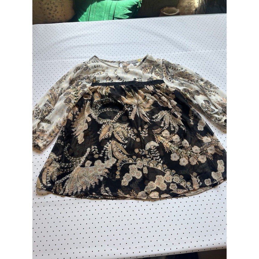 Figueroa & Flower Boho Sheer Floral Peasant Blouse Small